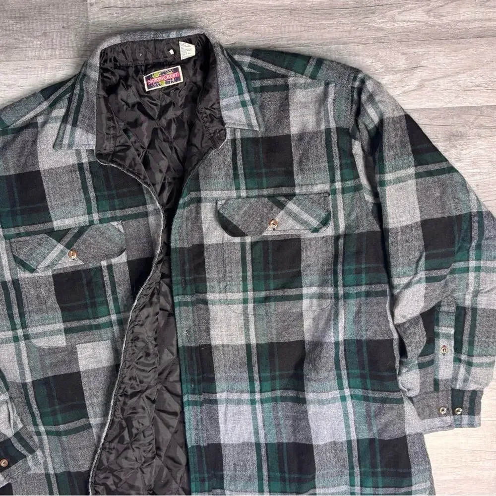 VNT Quilted Flannel Shirt Jacket Shacket Size 2XL GreenPlaid Lined NorthCrest